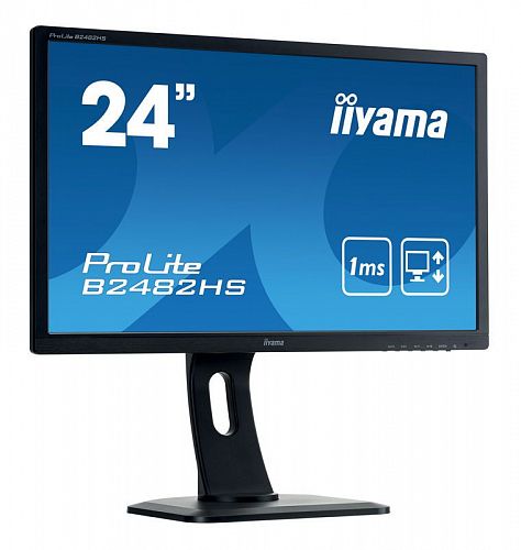 Монитор 24 Iiyama ProLite B2482HS-1 1920x1080, 1ms, 250 кд/м2, 80000000:1, 170°/160°, HDMI, DisplayPort, VGA (D-Sub), SPK, HAS, Pivot (B2482HS-B1)