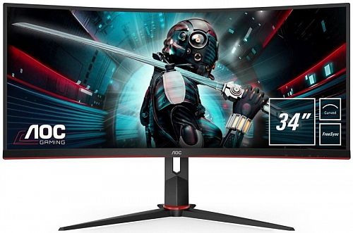Монитор AOC CU34G2X 34 CU34G2X Black-Red (VA, изогнутый, 3440x1440, 144Hz, 1 ms, 178°/178°, 300 cd/m, 80M:1, +2xHDMI 2.0, +DisplayPort 1.2, +4xUSB 3.0, +регулировка по высоте, AMD FreeSync™)