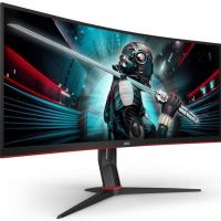 Монитор AOC CU34G2X 34 CU34G2X Black-Red (VA, изогнутый, 3440x1440, 144Hz, 1 ms, 178°/178°, 300 cd/m, 80M:1, +2xHDMI 2.0, +DisplayPort 1.2, +4xUSB 3.0, +регулировка по высоте, AMD FreeSync™)