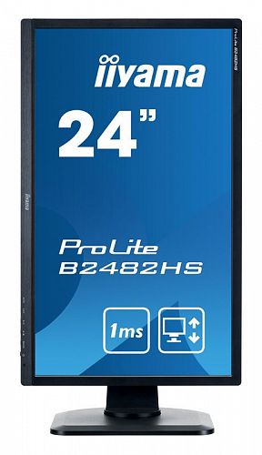 Монитор 24 Iiyama ProLite B2482HS-1 1920x1080, 1ms, 250 кд/м2, 80000000:1, 170°/160°, HDMI, DisplayPort, VGA (D-Sub), SPK, HAS, Pivot (B2482HS-B1)